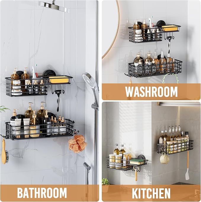 LEVERLOC Shower Caddy Suction Cup, 2 Pack suction shower shelf - Image 5
