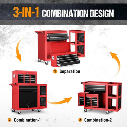 8-Drawer Rolling Tool Chest, 3-in-1 Tool Box on Wheels - Image 5