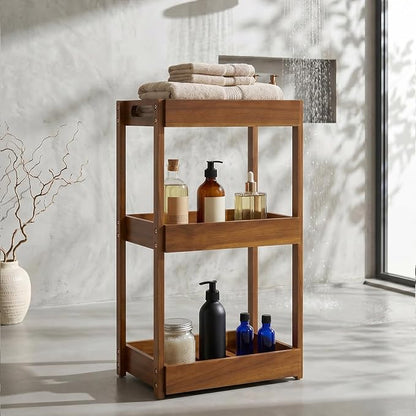 3-Tier Corner Standing Acacia Wood Shower Caddy Organizer | Freestanding corner - Image 5
