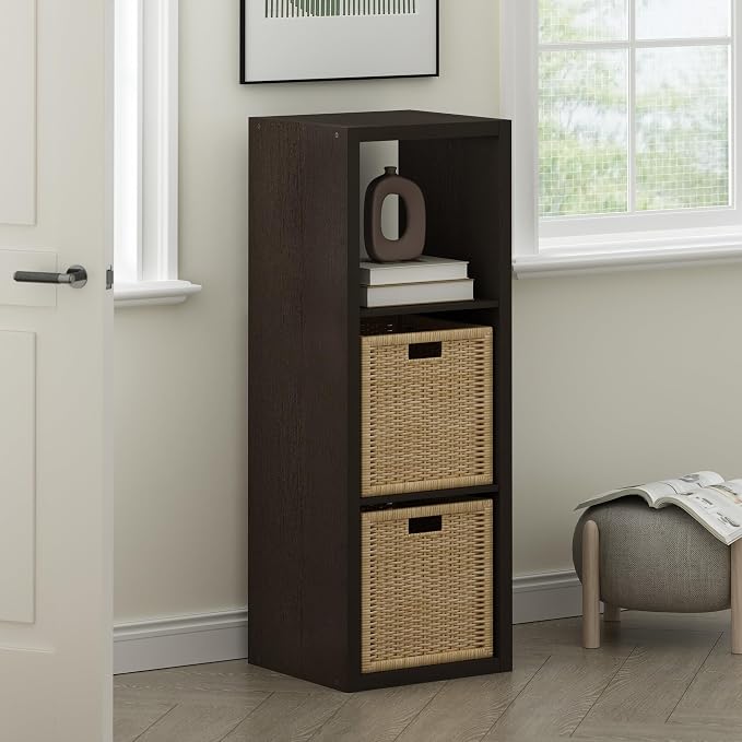 Furinno Cubicle 3-Cube Book Shelf, Extra Thick Frame Bookshelf, Dark Oak | - Image 2