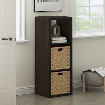 Furinno Cubicle 3-Cube Book Shelf, Extra Thick Frame Bookshelf, Dark Oak | - Image 2