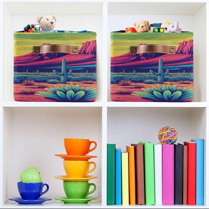 Vibrant Desert Cacti Mountain Storage Bins Box Foldable Shelf Basket - Image 6