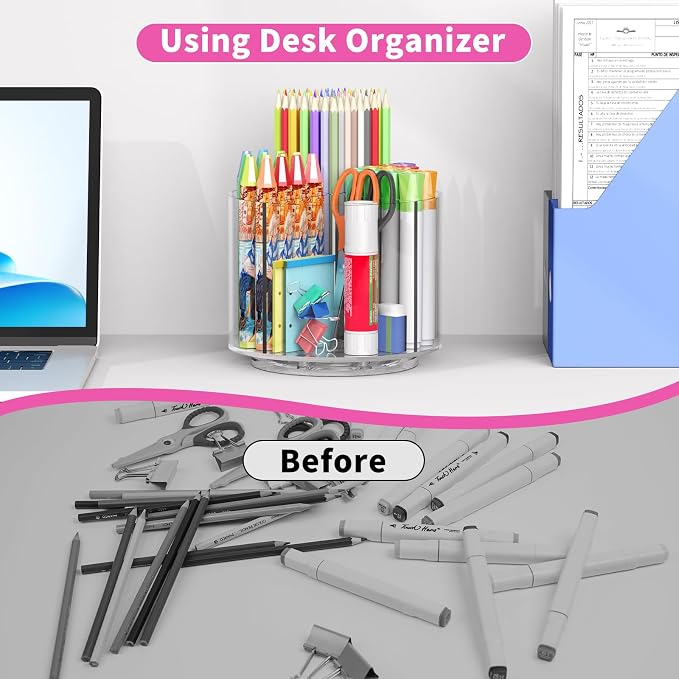 Small Pencil Organizer for Desk Acrylic 4 Compartments, Tiny Rotating Art - Image 4