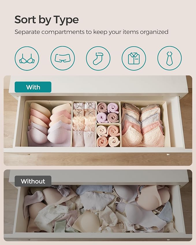 SONGMICS Drawer Organizers, Dresser Divider Organizers, Foldable Fabric Storage - Image 3
