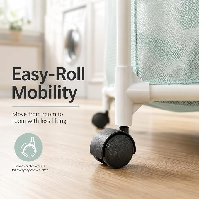 3-Bag Mesh Rolling Laundry Sorter Cart, Soft Silver, Removable Washable Bags - Image 5