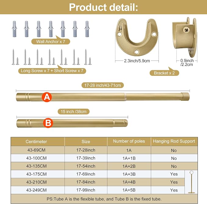 Adjustable Closet Rod for Hanging Clothes, 17-84inch Heavy Duty Metal tension - Image 4