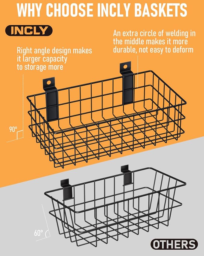 INCLY 4 Pack Black Metal Slatwall Baskets Set, Mounted Slatwall Accessories | - Image 2