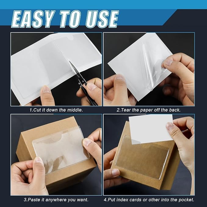 100 Pack Clear Self-Adhesive Business Card Pockets and Top Open Library Card - Image 5