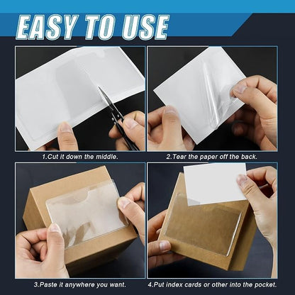 100 Pack Clear Self-Adhesive Business Card Pockets and Top Open Library Card - Image 5