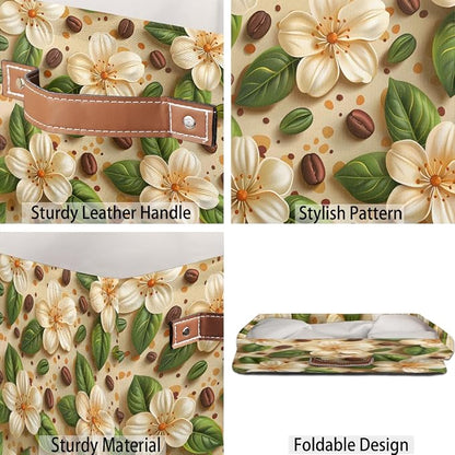 TropicalLife 13x13x13 Inch Large Fabric Storage Cube Beige Floral Print - Image 5