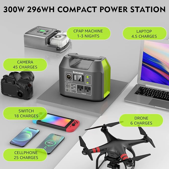 EnginStar Solar Generator, 300W Portable Power Station, 296Wh Lithium Battery - Image 2