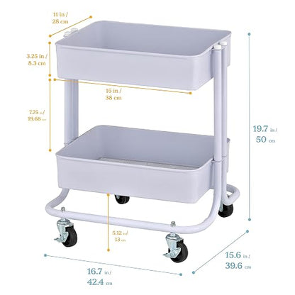 ECR4Kids 2-Tier Metal Rolling Utility Storage Cart - Image 2