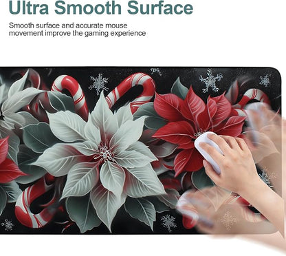 Christmas Flowers Gaming Mouse Pad 35.4"x15.7"Desk Mat Anti-Slip Rubber Base & - Image 5
