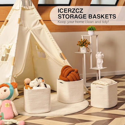 ICERZCZ 13 Inch Cube Closet Storage Bins, Woven Cotton Rope Organizer Baskets - Image 6