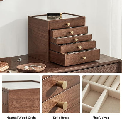 Black Walnut Wooden Jewelry Box Women large 5 Layer Drawer Wood Organizer Box - Image 4