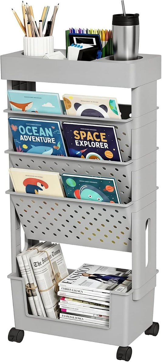 5-Tier Rolling Bookshelf Magazine Rack by yeavs