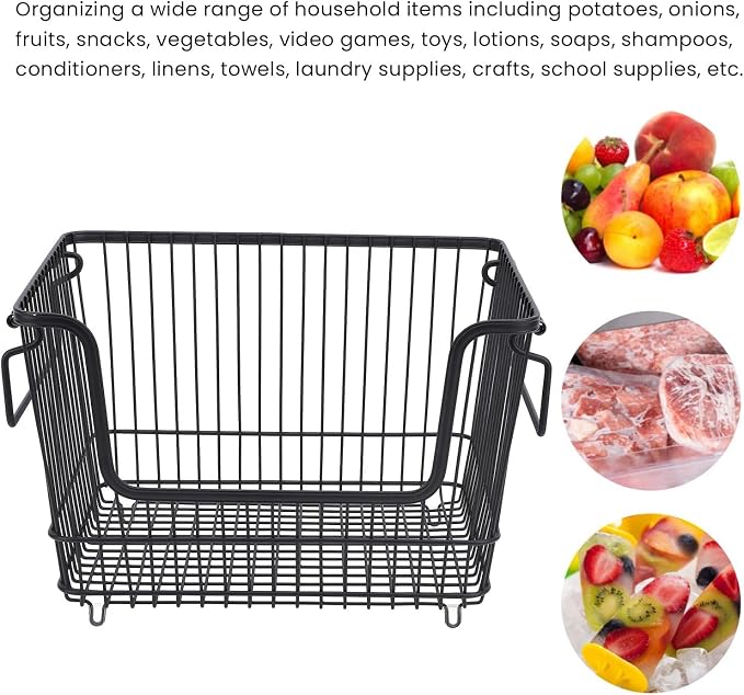 Freezer Organizer Bin, Stackable Wire Basket - Image 6