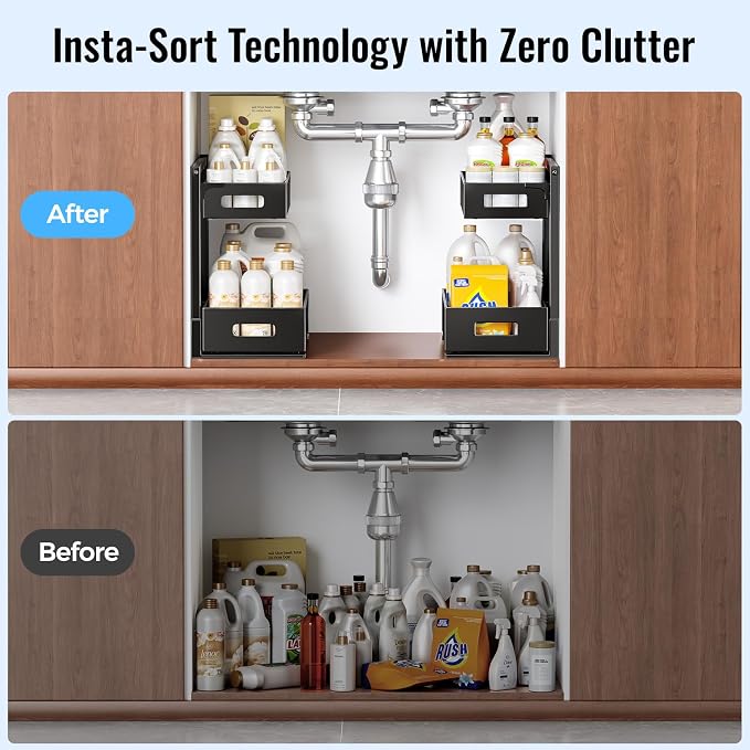 2 Pack Under Sink Organizer and Storage, Metal Under Kitchen Sink Organizer - Image 8