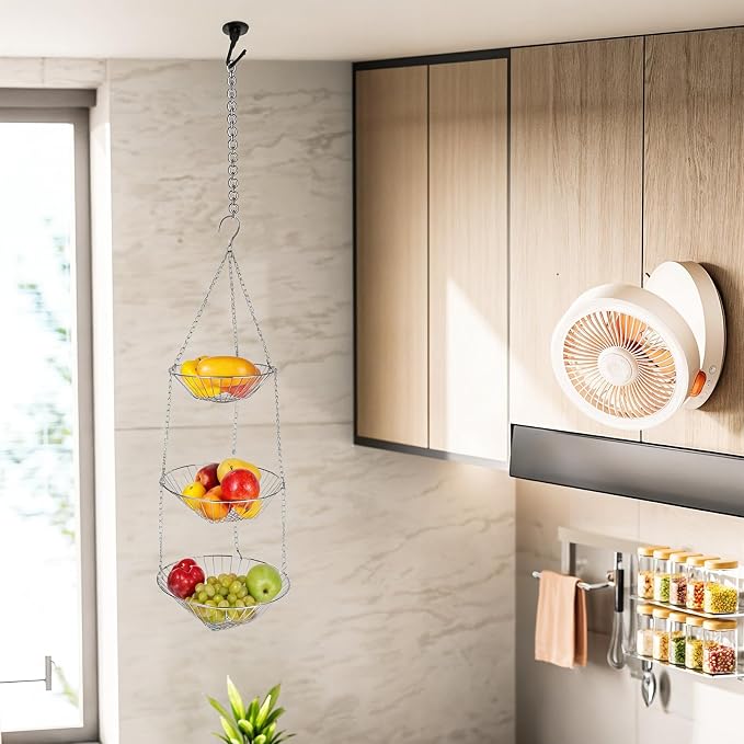 3-Tier Kitchen Wire Storage Basket Hanging Fruit Storage 2 Pack - Image 7