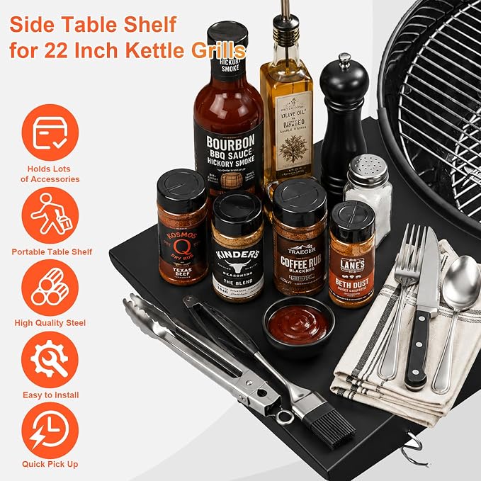 Upgraded Grill Table Shelf for Kettle Grills 22 Inch, Side Table Shelf Replaces - Image 4