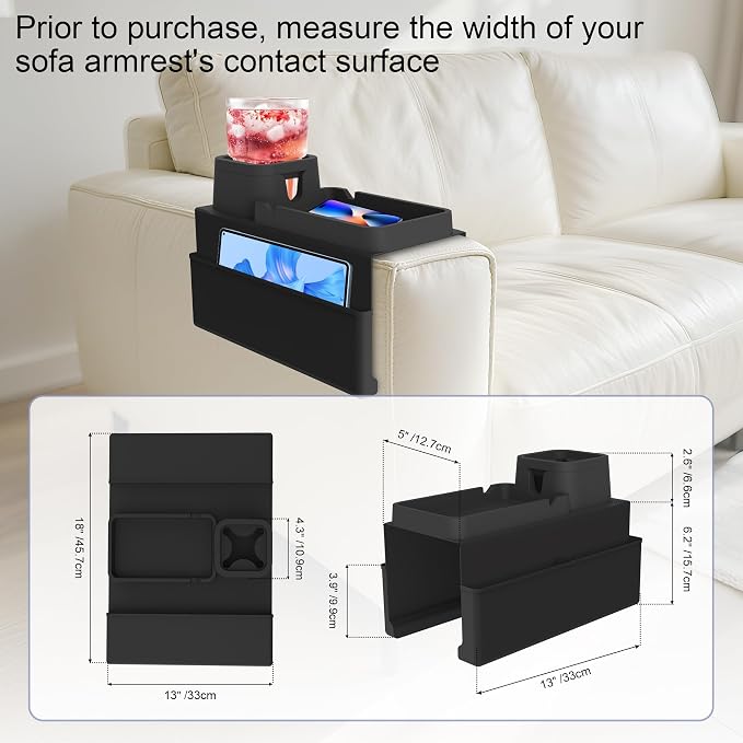 KindGa Couch Cup Holder Tray, Silicone Couch Arm Cup Holder, Couch Arm Organizer - Image 2