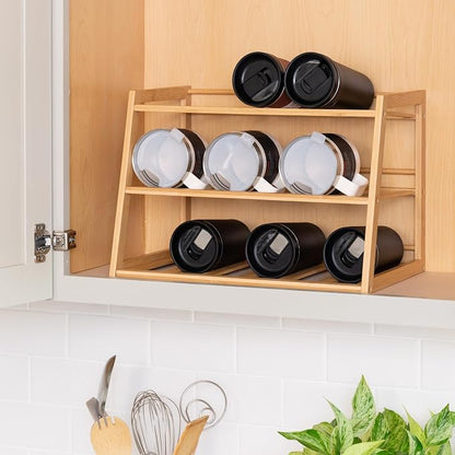 Honey-Can-Do 3-Tier Bamboo Water Bottle Organizer Rack - Image 4