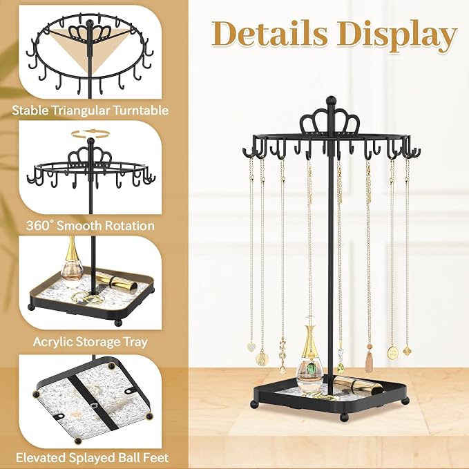 MODOWEY Rotating Metal Necklace Holder Organizer Stand - Image 4