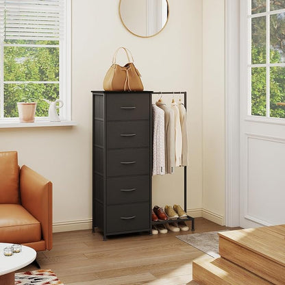 Somdot Dresser with Hanging Rack, 5 Drawers Small Closet - Image 2