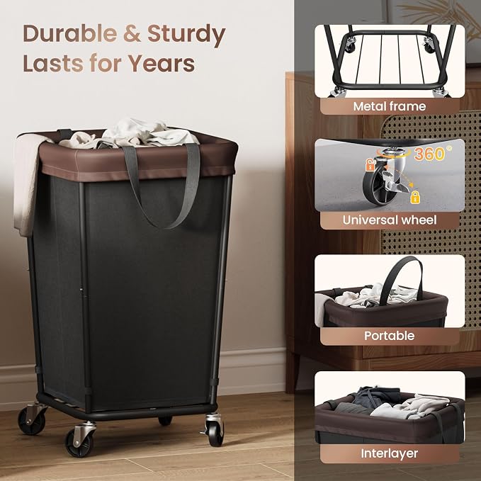 160L Laundry Basket with Wheels, 2-section Rolling Laundry Basket, Large - Image 6