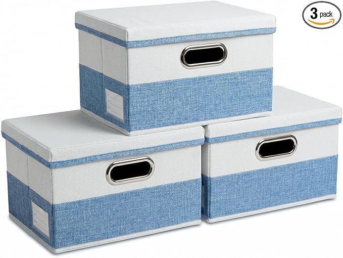 PRANDOM Storage Bins with Lids Linen Fabric Foldable Storage Boxes Organizer by Prandom