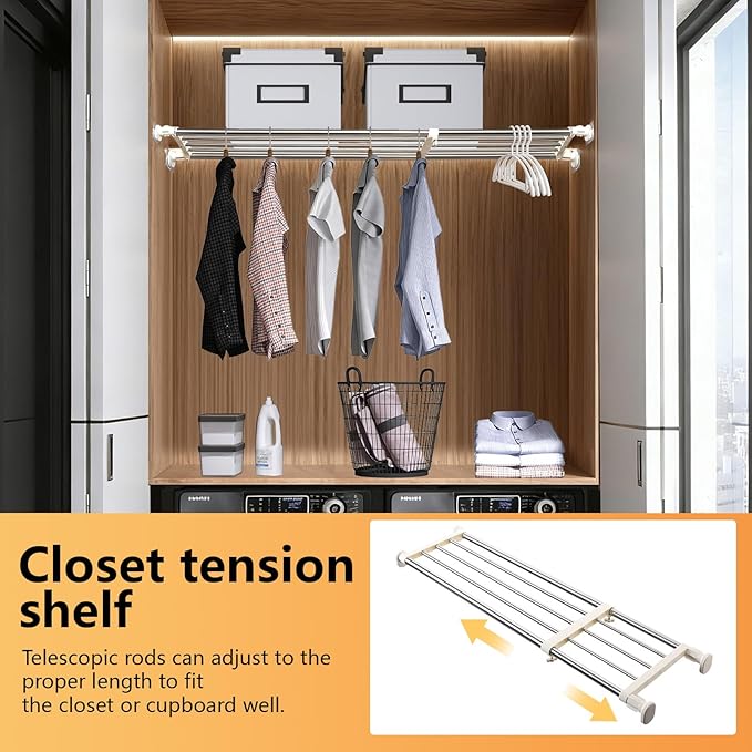 BAOYOUNI Adjustable Closet Rod 33-46" Tension Shelf Wardrobe Organizer | Space - Image 5