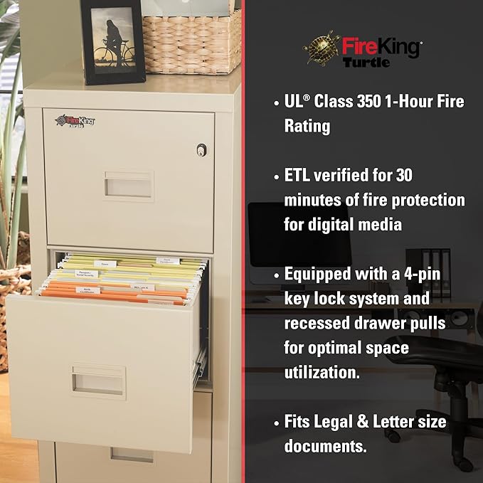 FireKing Turtle Vertical 4 Drawer Legal and Letter Fire Safe File Cabinet - Image 6