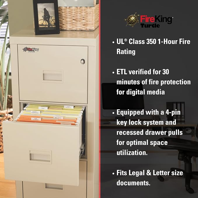 FireKing Turtle Vertical 2 Drawer Legal and Letter Fire Safe File Cabinet - Image 4
