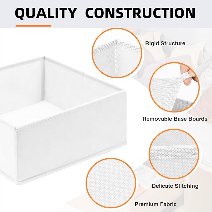 Criusia Drawer Organizer Clothes 6 Pack White- Dresser Organizer Bins - Image 6