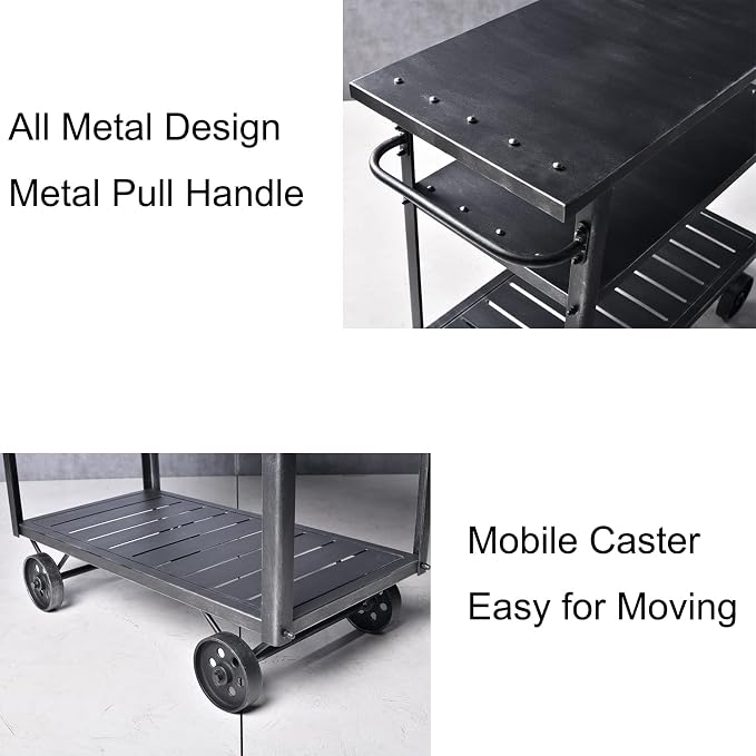 Industrial 3 Tier Mobile Bar Cart Rustic Metal Serving Cart - Image 3
