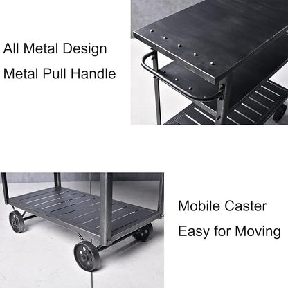 Industrial 3 Tier Mobile Bar Cart Rustic Metal Serving Cart - Image 3