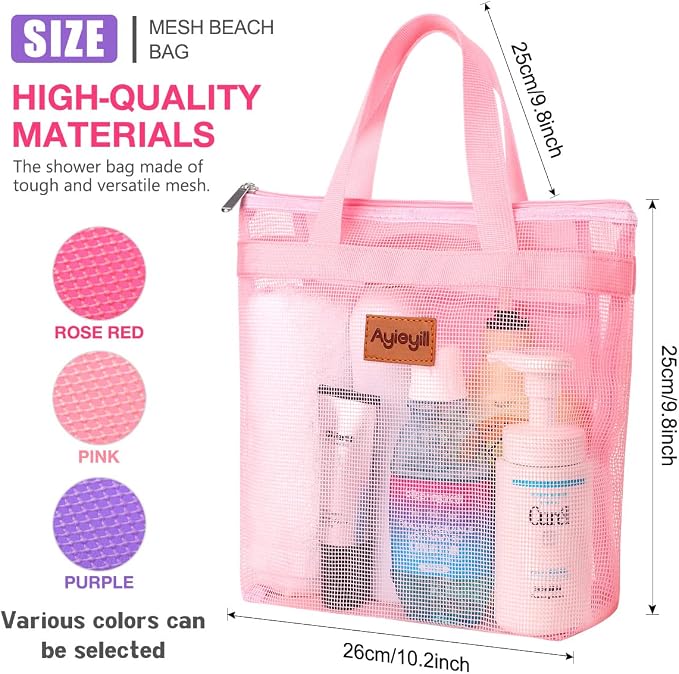 3 Pcs Portable Mesh Shower Caddy Tote, Quick Dry Tote Bag Mesh Beach Bags - Image 2
