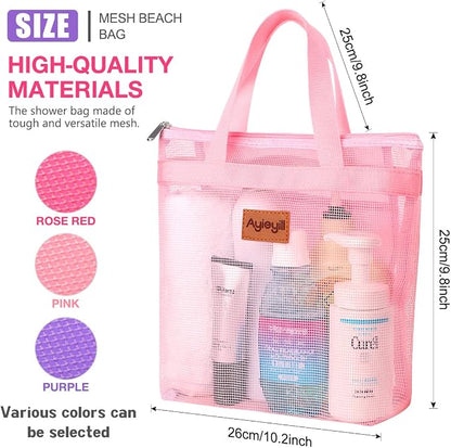 3 Pcs Portable Mesh Shower Caddy Tote, Quick Dry Tote Bag Mesh Beach Bags - Image 2
