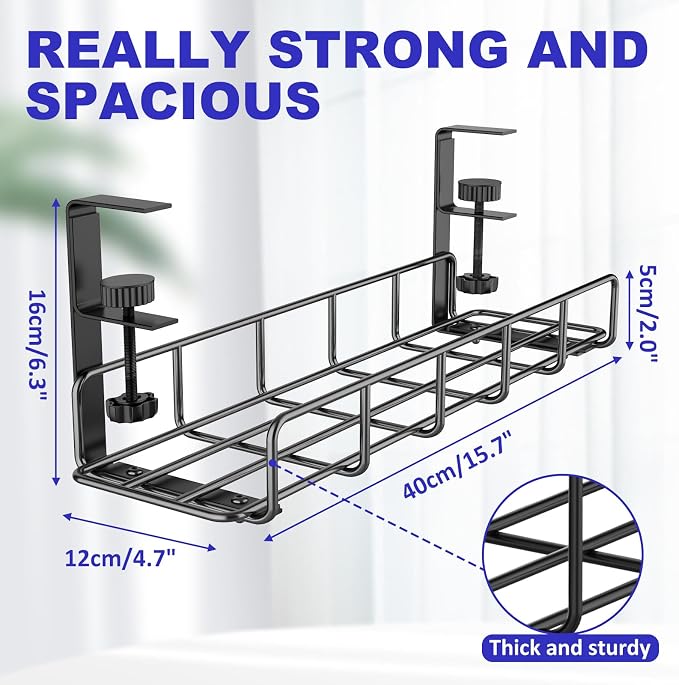 Under Desk Cable Management Tray, 31.5'' No Drill Heavy Duty Steel Cable Tray - Image 5