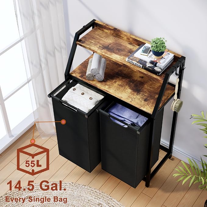 Laundry Hamper, Laundry Sorter 2 Section, Rolling Laundry Basket - Image 2