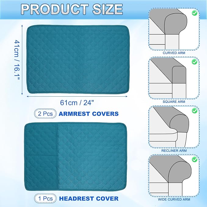 uxcell 3 PCS Armrest Covers, Couch Arm Cover Furniture Protect Slide Recliner - Image 2