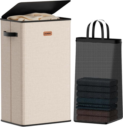 100L Laundry Hamper with Lid, Large Clothes Hampers with Removable Bag by Vexalora