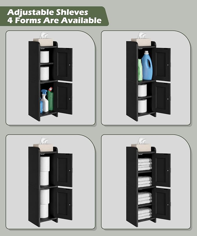 Akxomel Small Bathroom Cabinet Narrow Toilet Paper Organizer Black | 7.9''D x - Image 8