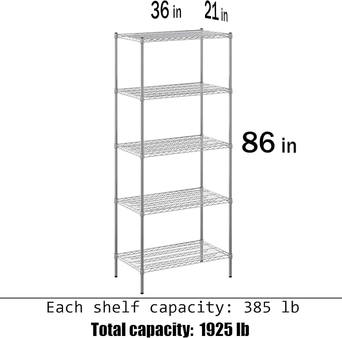 21" Deep x 36" Wide x 86" Height Wire Shelving Kit | 5-Tier | NSF Commercial - Image 3