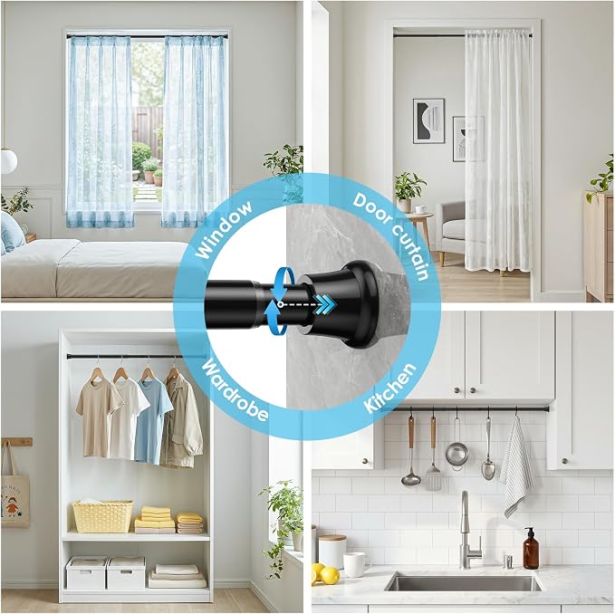 1Pcs Tension Curtain Rod 24 To 46 Inch Black Shower Curtain Rod No Drilling - Image 6