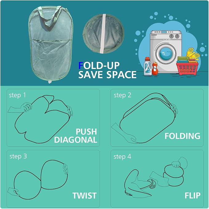HONOMA Sturdy Mesh Laundry Hamper Basket Bag, Pop up Basket - Image 5