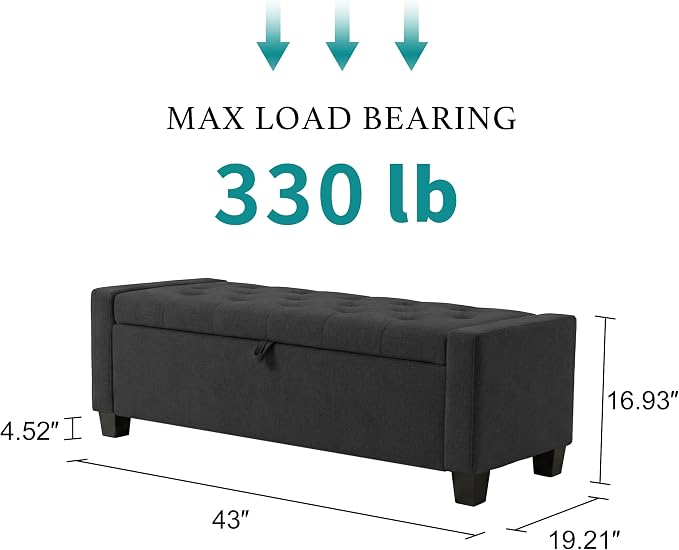 Huatean Home 43" Ottoman with Storage, Storage Ottoman Bench with Safety Hinge - Image 2