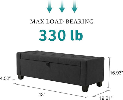 Huatean Home 43" Ottoman with Storage, Storage Ottoman Bench with Safety Hinge - Image 2