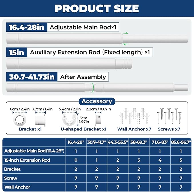 Mavivegue Closet Rod, 17 to 43 Inch Adjustable Closet Rods - Image 2
