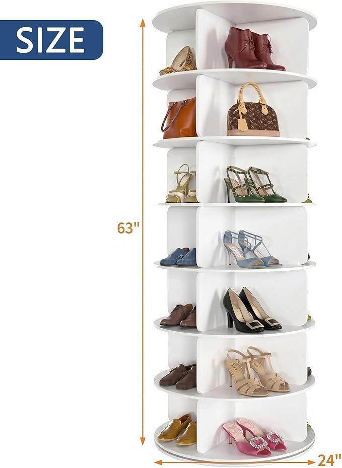 Cushore 7 Tier Rotating Shoe Rack Tower, 360° Spinning Shoe Display Lazy Susan - Image 3